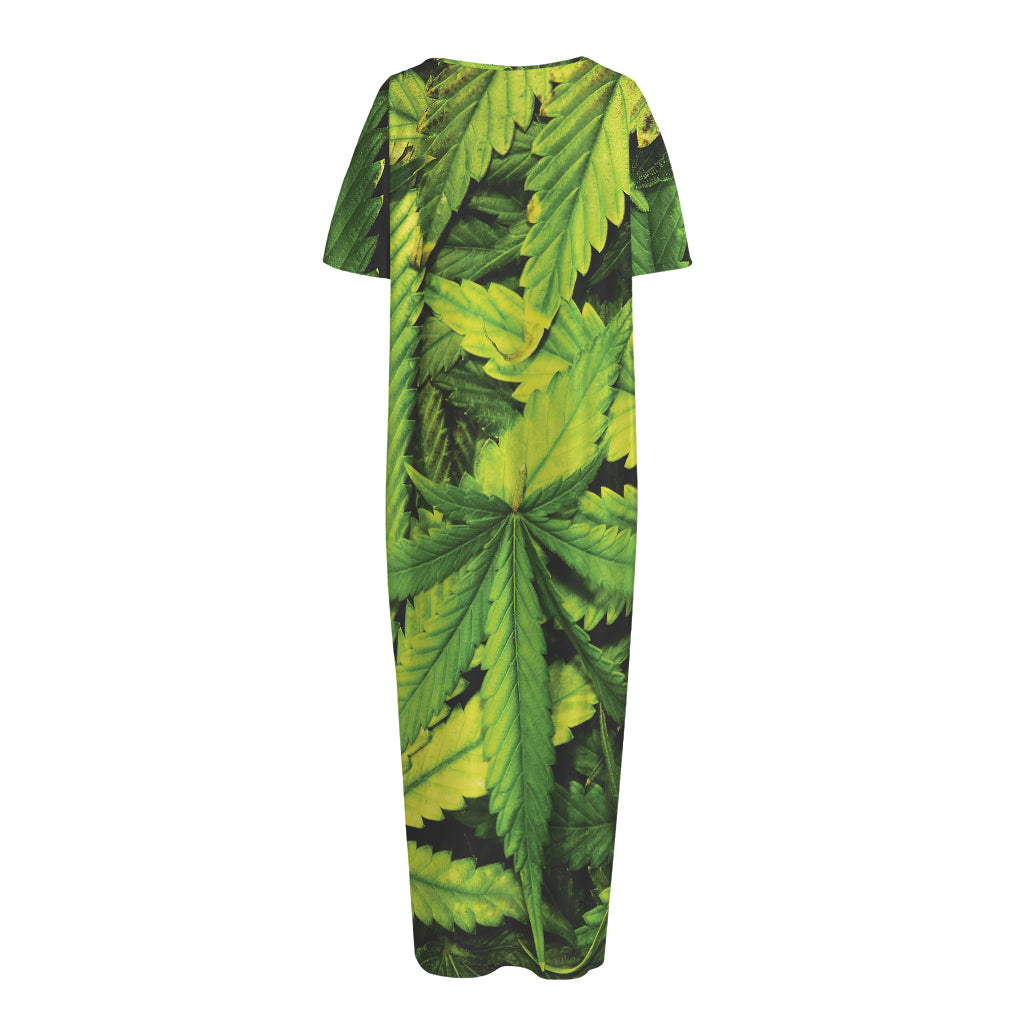 Cannabis Print Short Sleeve Long Nightdress