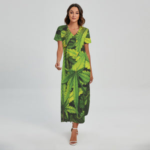 Cannabis Print Short Sleeve Maxi Dress