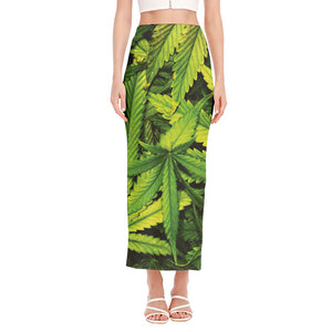 Cannabis Print Side Slit Maxi Skirt