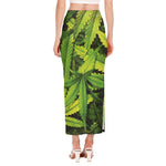 Cannabis Print Side Slit Maxi Skirt