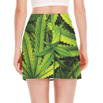 Cannabis Print Side Slit Mini Skirt