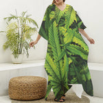 Cannabis Print Silk V-Neck Kaftan Dress