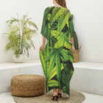 Cannabis Print Silk V-Neck Kaftan Dress