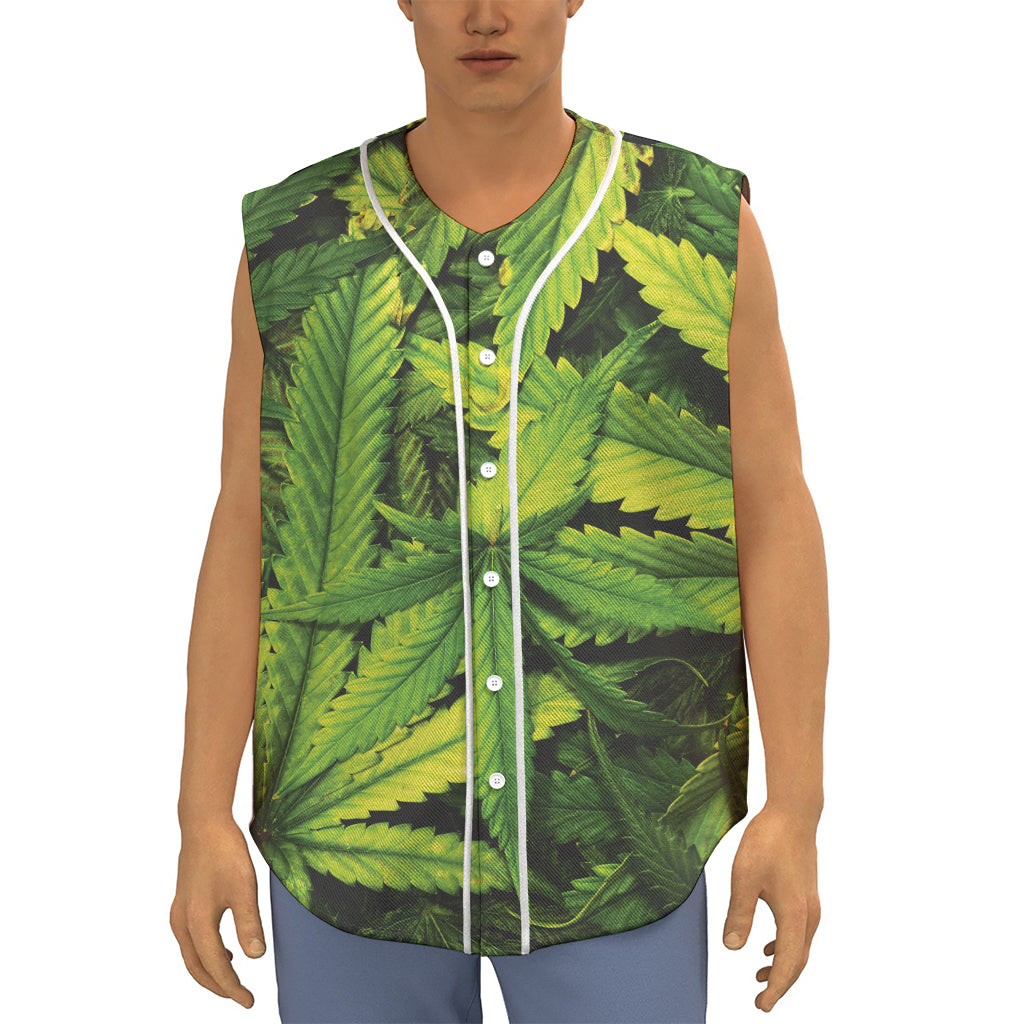 Cannabis Print Sleeveless Baseball Jersey