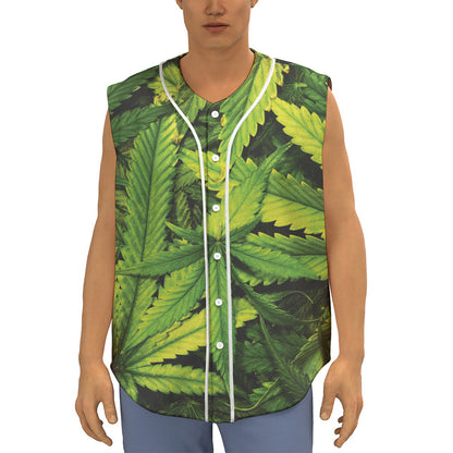 Cannabis Print Sleeveless Baseball Jersey