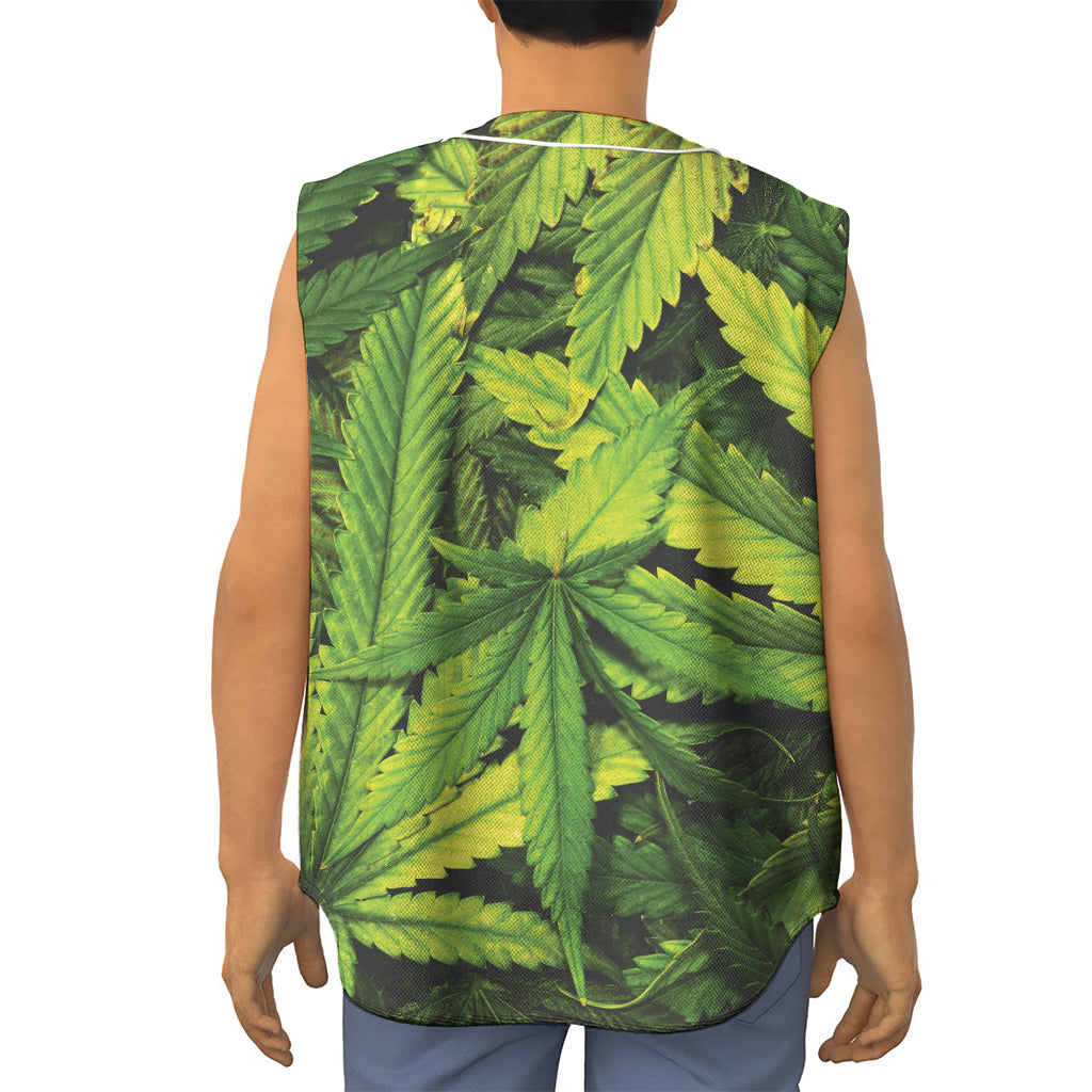 Cannabis Print Sleeveless Baseball Jersey