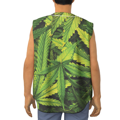 Cannabis Print Sleeveless Baseball Jersey