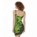 Cannabis Print Sleeveless Bodycon Dress