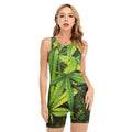 Cannabis Print Sleeveless One Piece Swimsuit