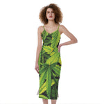 Cannabis Print Slim Fit Midi Cami Dress
