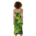 Cannabis Print Slim Fit Midi Cami Dress