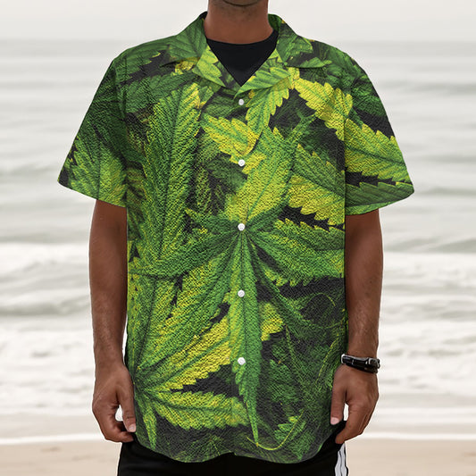 Cannabis Print Textured Short Sleeve Shirt