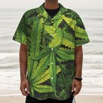 Cannabis Print Textured Short Sleeve Shirt