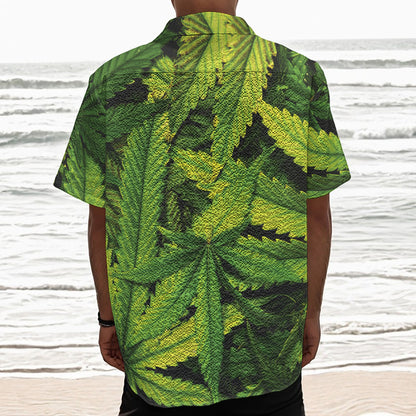 Cannabis Print Textured Short Sleeve Shirt