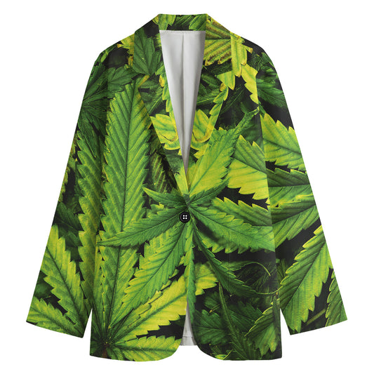 Cannabis Print Women's Cotton Blazer