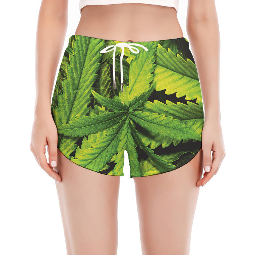Cannabis Print Women's Split Running Shorts