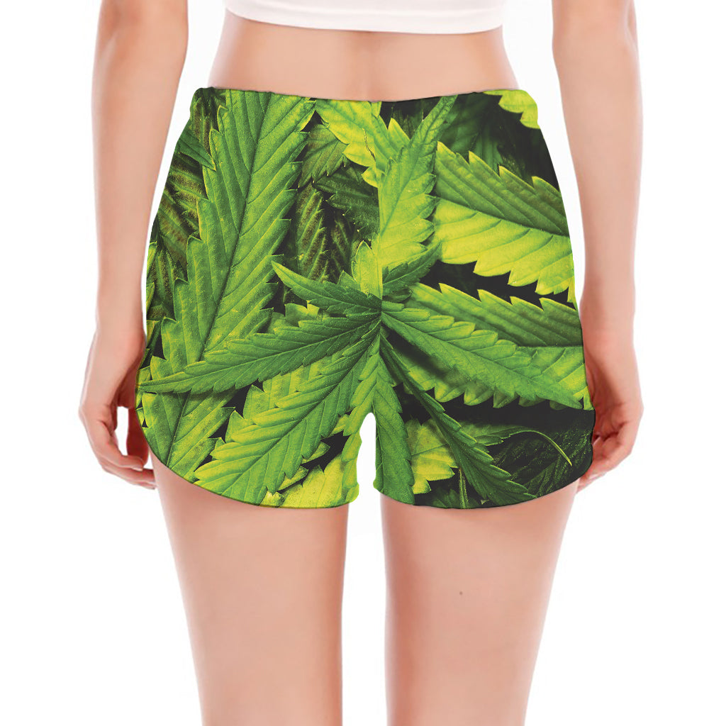 Cannabis Print Women's Split Running Shorts