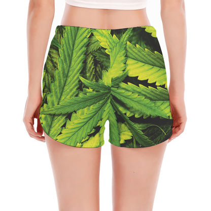 Cannabis Print Women's Split Running Shorts