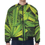 Cannabis Print Zip Sleeve Bomber Jacket