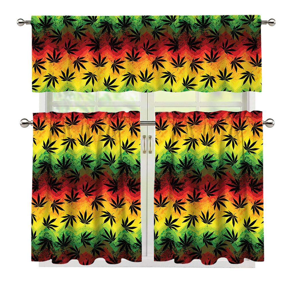 Cannabis Rasta Pattern Print 3 Piece Kitchen Curtains