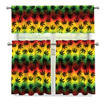 Cannabis Rasta Pattern Print 3 Piece Kitchen Curtains