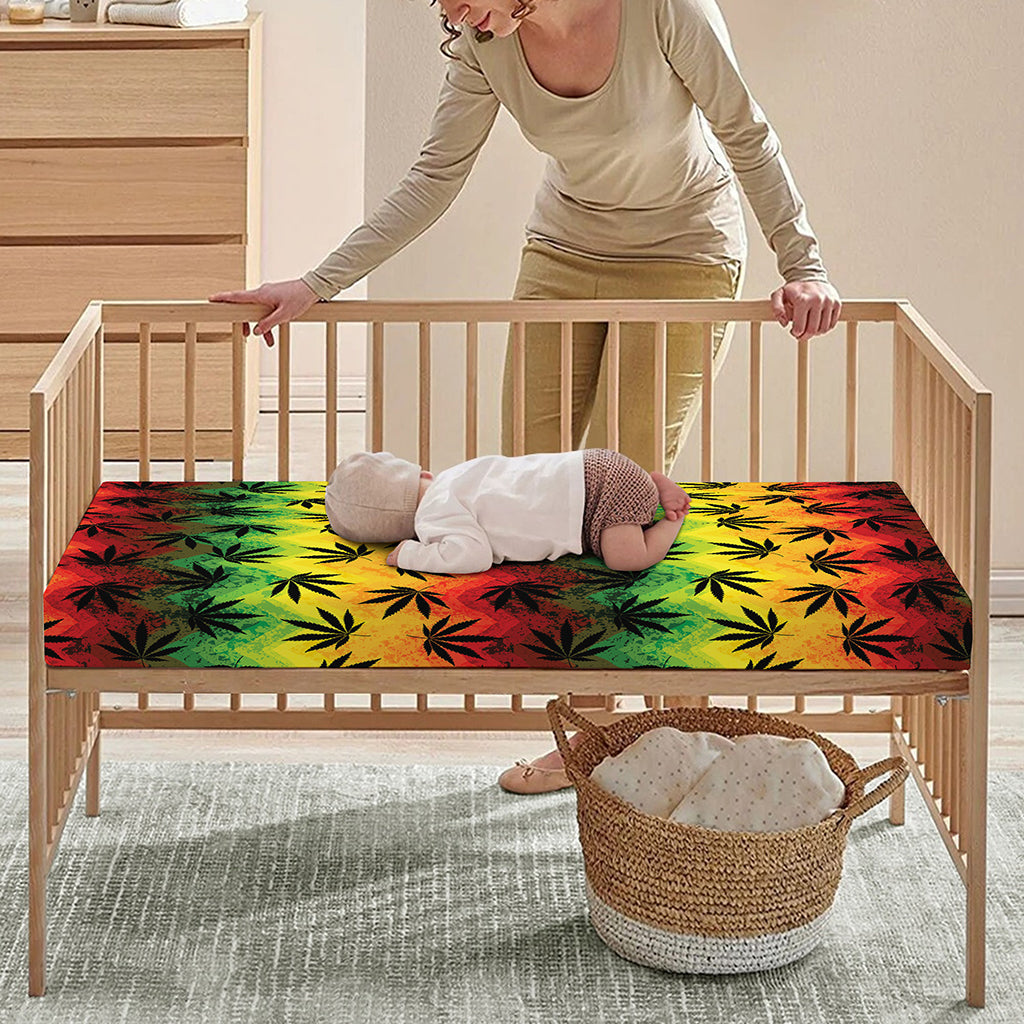 Cannabis Rasta Pattern Print Baby Crib Sheet