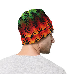 Cannabis Rasta Pattern Print Beanie