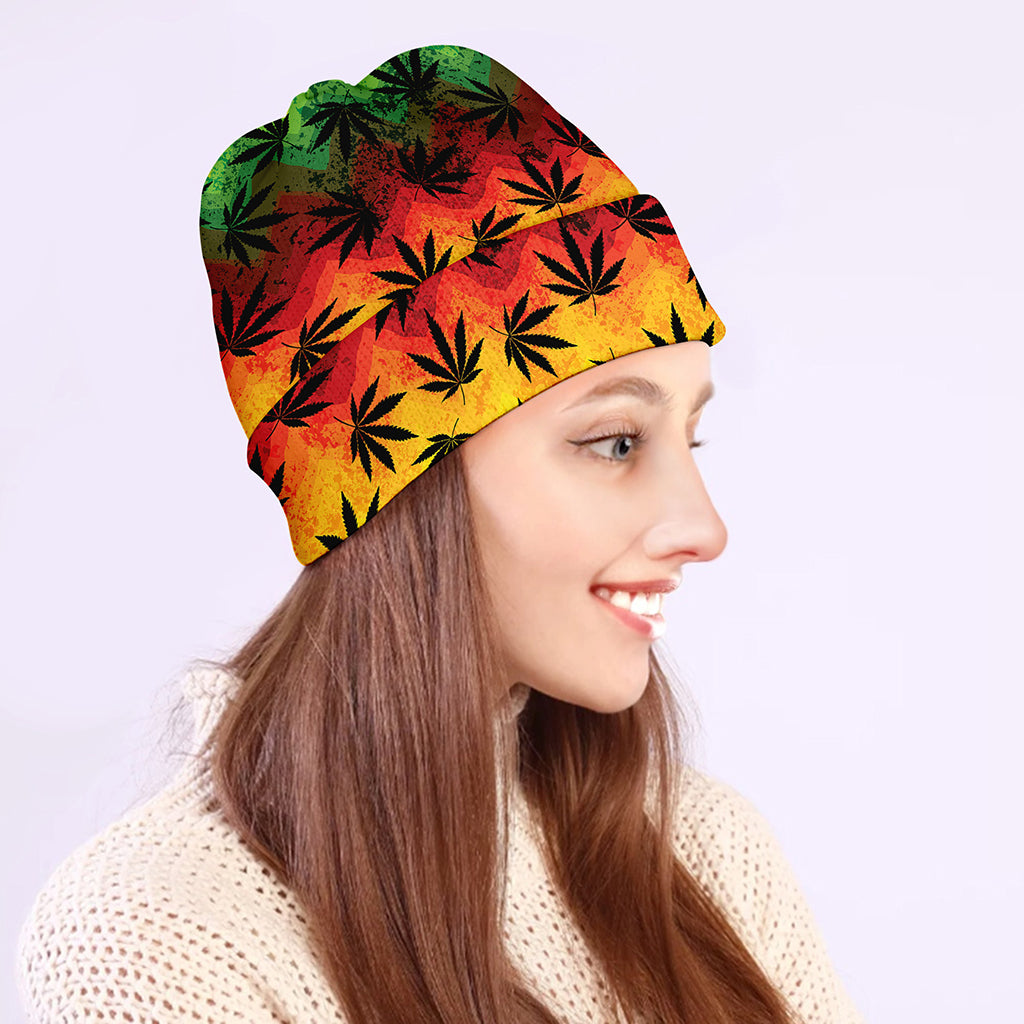 Cannabis Rasta Pattern Print Beanie