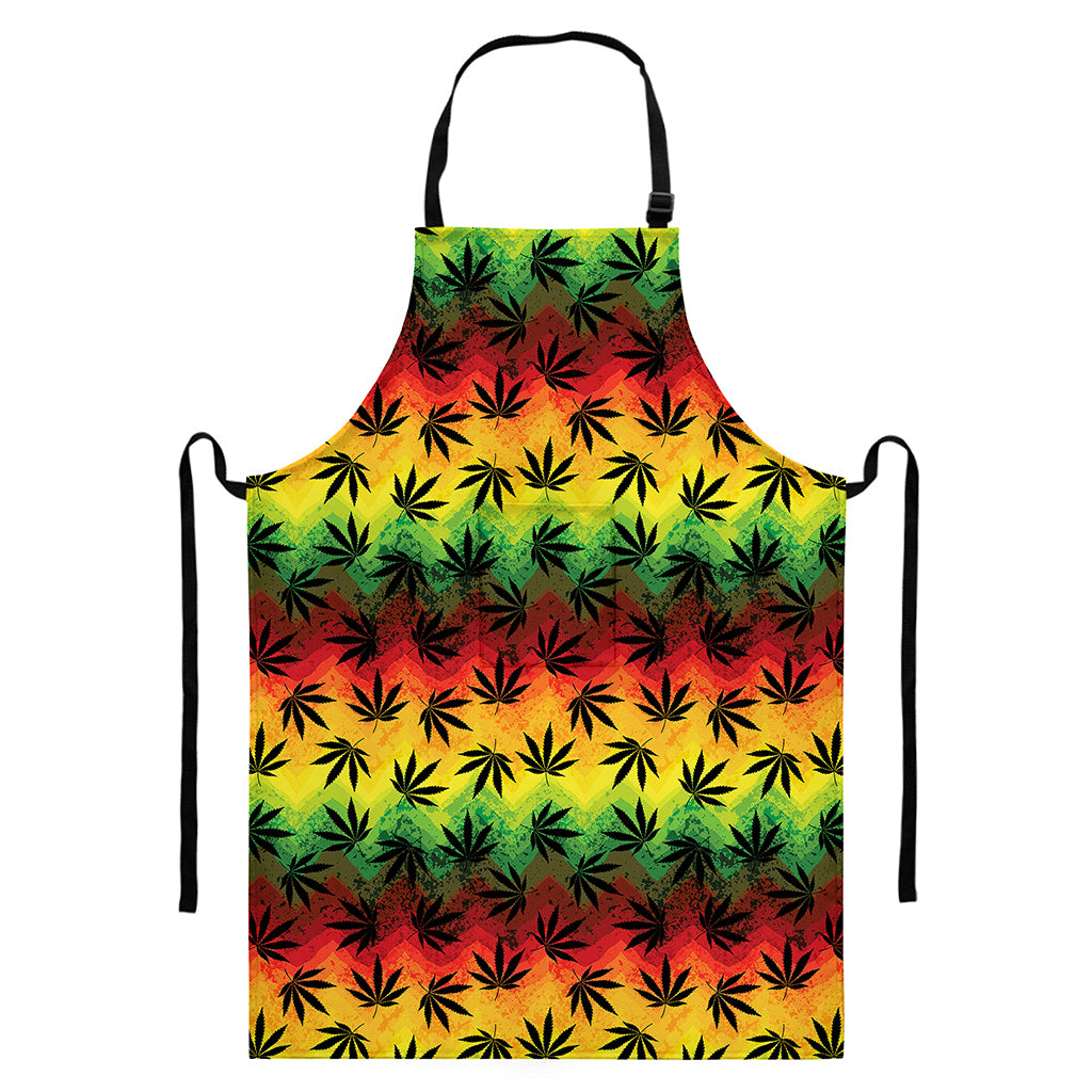 Cannabis Rasta Pattern Print Bib Apron With Pocket