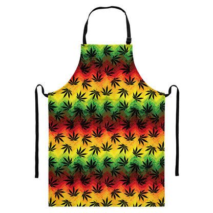 Cannabis Rasta Pattern Print Bib Apron With Pocket
