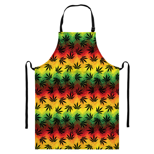 Cannabis Rasta Pattern Print Bib Apron With Pocket
