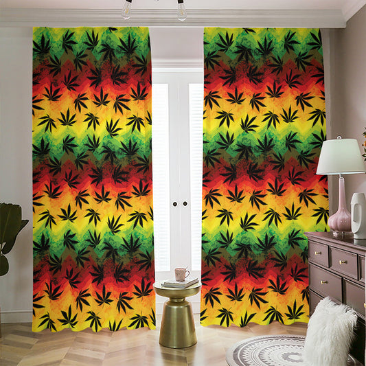 Cannabis Rasta Pattern Print Blackout Pencil Pleat Curtains