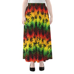 Cannabis Rasta Pattern Print Chiffon Maxi Skirt