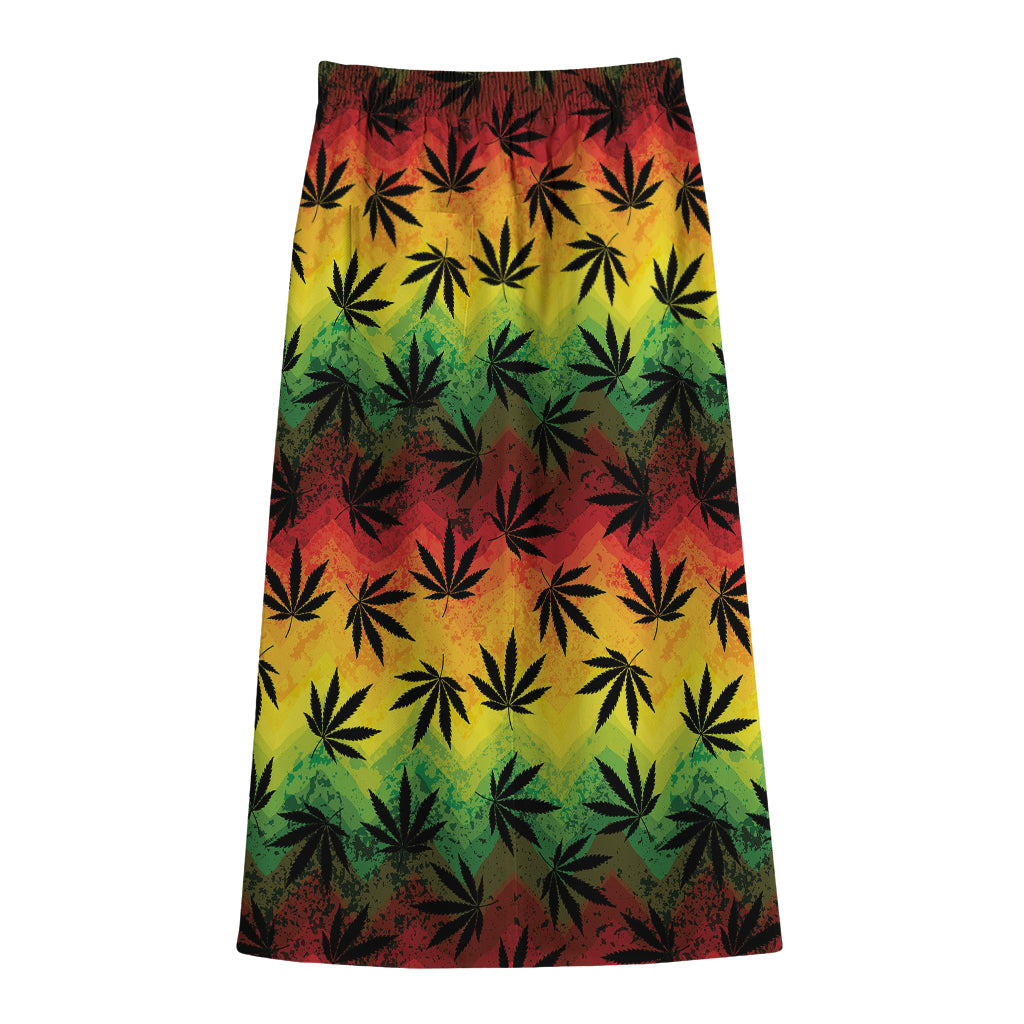 Cannabis Rasta Pattern Print Cotton Front Slit Maxi Skirt