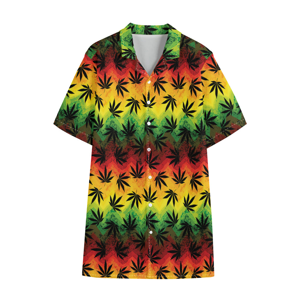 Cannabis Rasta Pattern Print Cotton Hawaiian Shirt