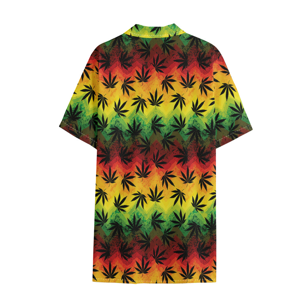 Cannabis Rasta Pattern Print Cotton Hawaiian Shirt