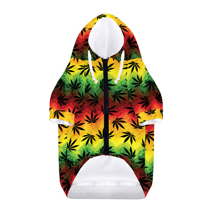 Cannabis Rasta Pattern Print Dog Zip Up Hoodie