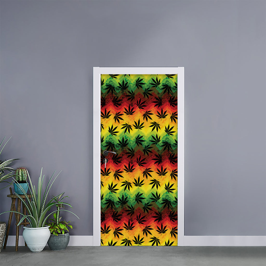 Cannabis Rasta Pattern Print Door Sticker