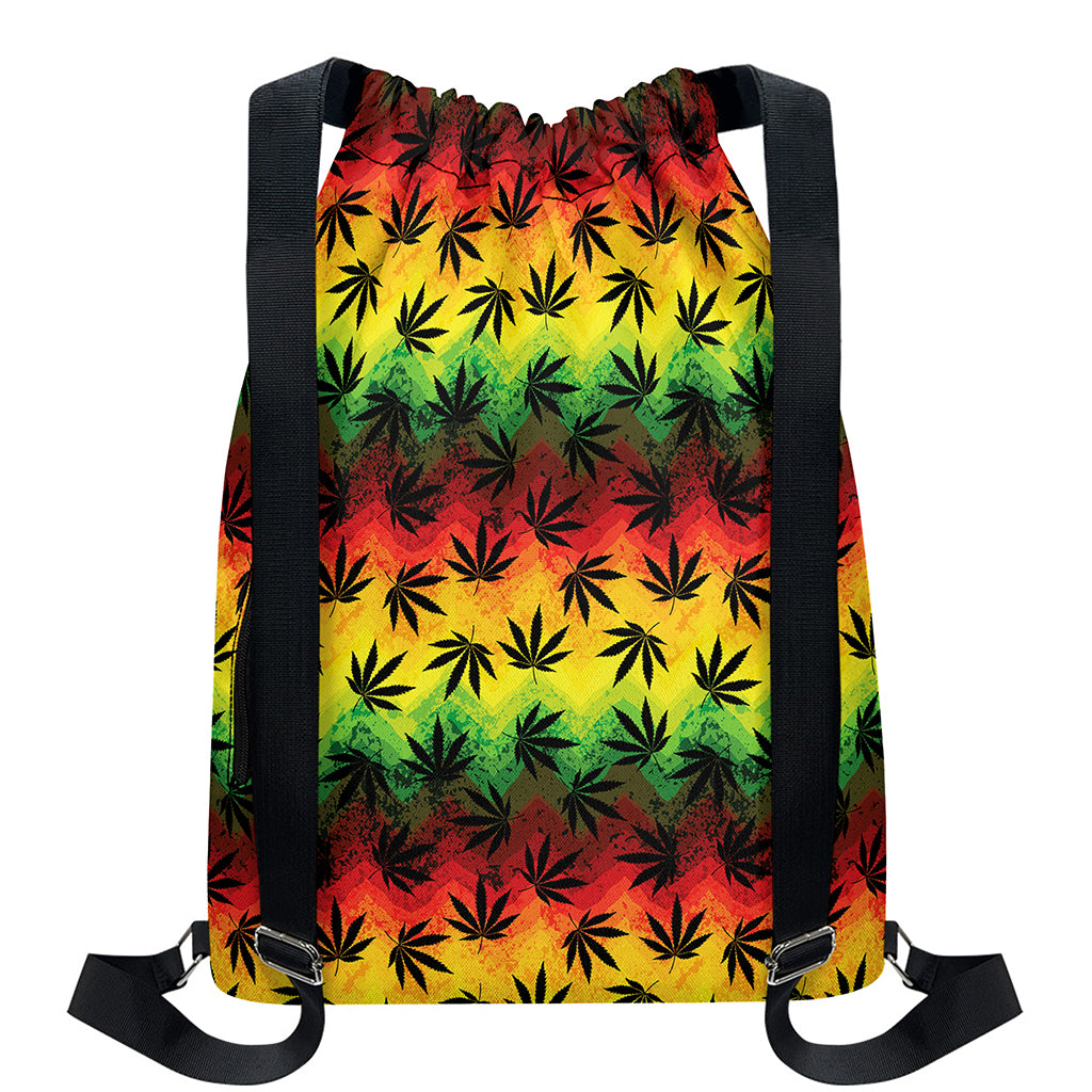Cannabis Rasta Pattern Print Drawstring Backpack