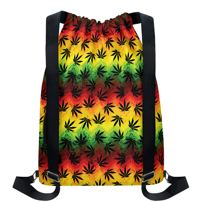 Cannabis Rasta Pattern Print Drawstring Backpack