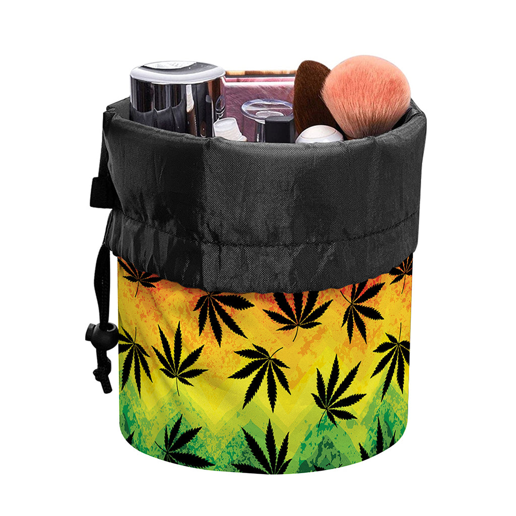 Cannabis Rasta Pattern Print Drawstring Makeup Bag
