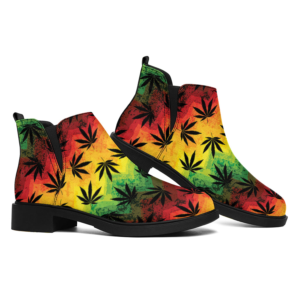 Cannabis Rasta Pattern Print Flat Ankle Boots