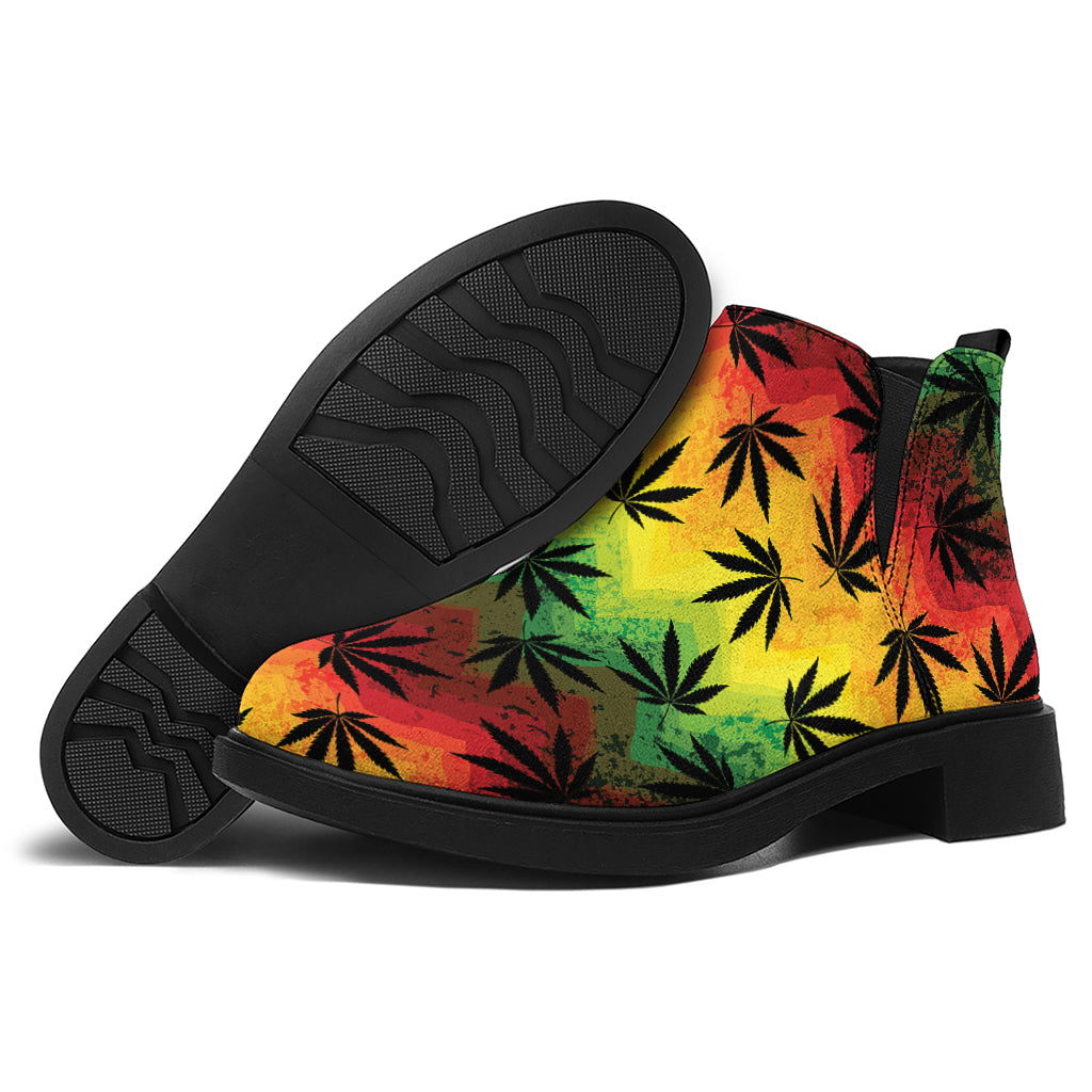 Cannabis Rasta Pattern Print Flat Ankle Boots