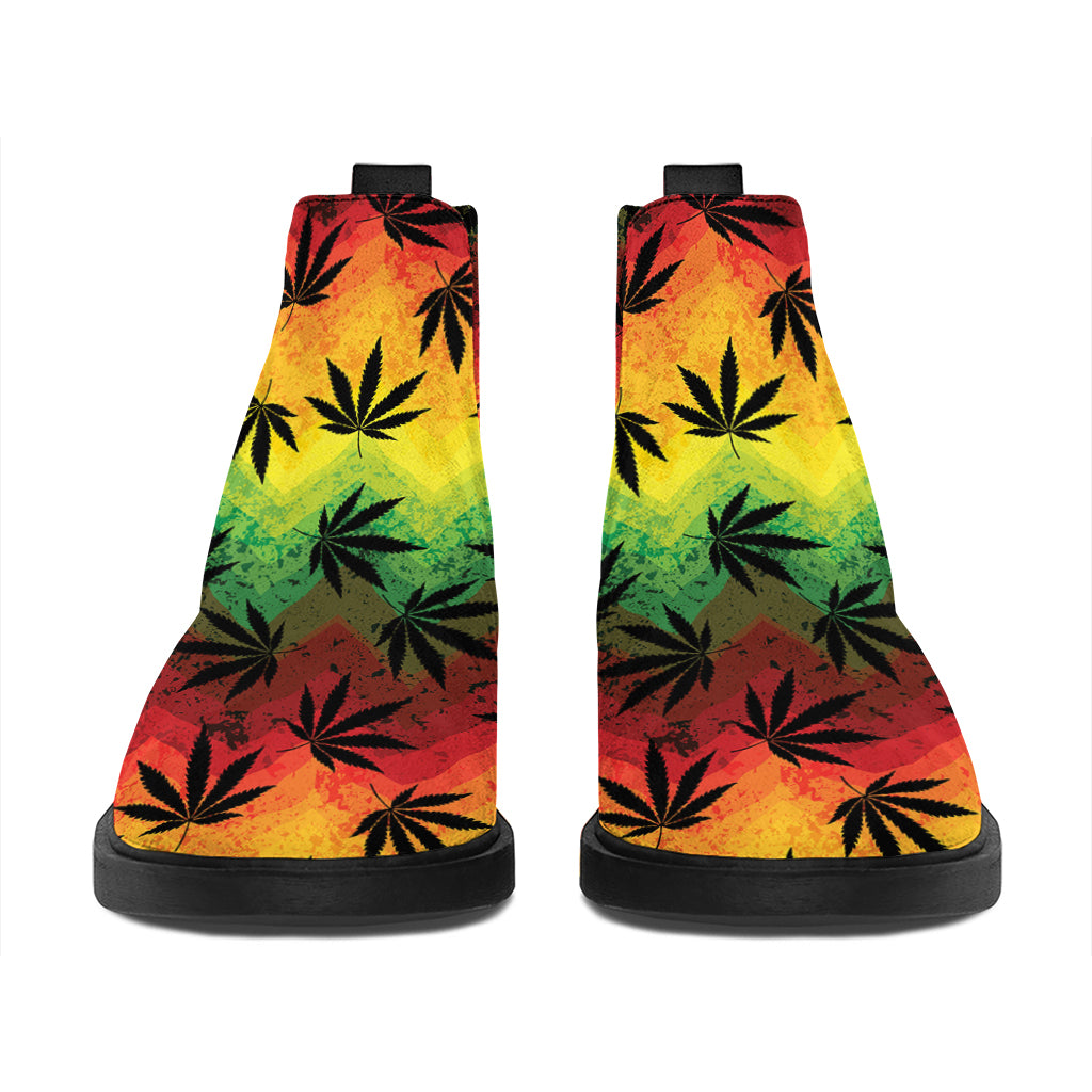 Cannabis Rasta Pattern Print Flat Ankle Boots
