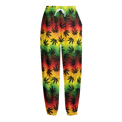 Cannabis Rasta Pattern Print Fleece Lined Knit Pants