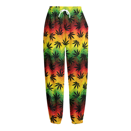 Cannabis Rasta Pattern Print Fleece Lined Knit Pants