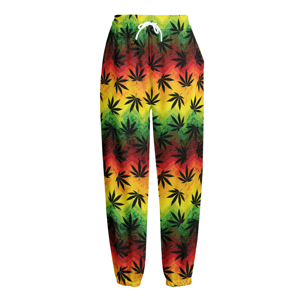 Cannabis Rasta Pattern Print Fleece Lined Knit Pants