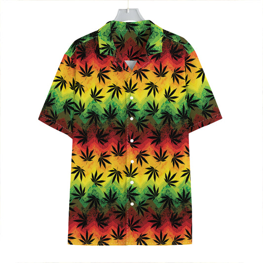 Cannabis Rasta Pattern Print Hawaiian Shirt