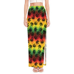 Cannabis Rasta Pattern Print High Slit Maxi Skirt