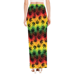 Cannabis Rasta Pattern Print High Slit Maxi Skirt